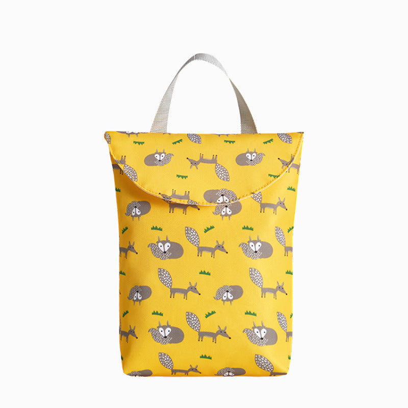  Pochette de rangement pour couches à motifs de renards sur fond jaune, avec rabat et poignée grise