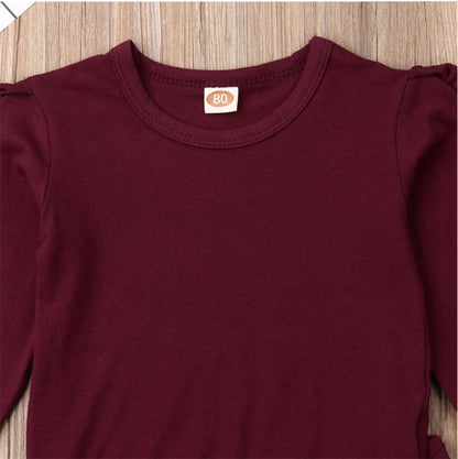Ensemble 2 Pièces Bébé Fille – Sweat à Volants & Pantalon Bordeaux