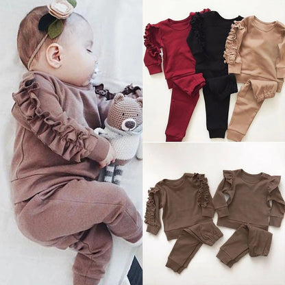 Ensemble 2 Pièces Bébé Fille – Sweat à Volants & Pantalon Bordeaux