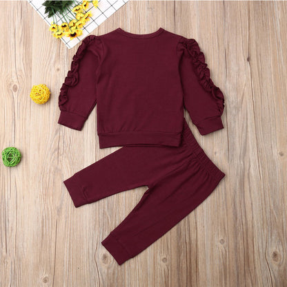 Ensemble 2 Pièces Bébé Fille – Sweat à Volants & Pantalon Bordeaux