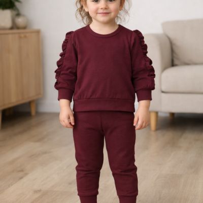Ensemble 2 Pièces Bébé Fille – Sweat à Volants & Pantalon Bordeaux