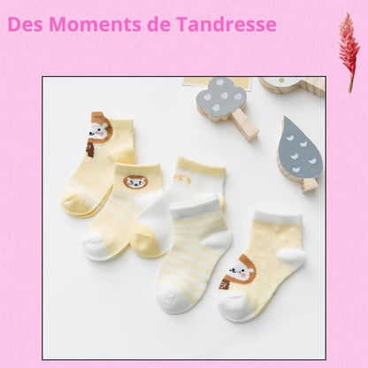 Chaussettes Bébé P'tits Pieds™ BabySteps | Pack 5 Paires | Coton 100% - Binoubabyshop