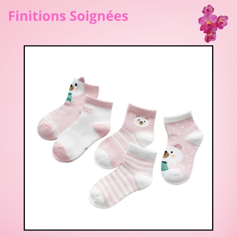 Chaussettes Bébé P'tits Pieds™ BabySteps | Pack 5 Paires | Coton 100% - Binoubabyshop
