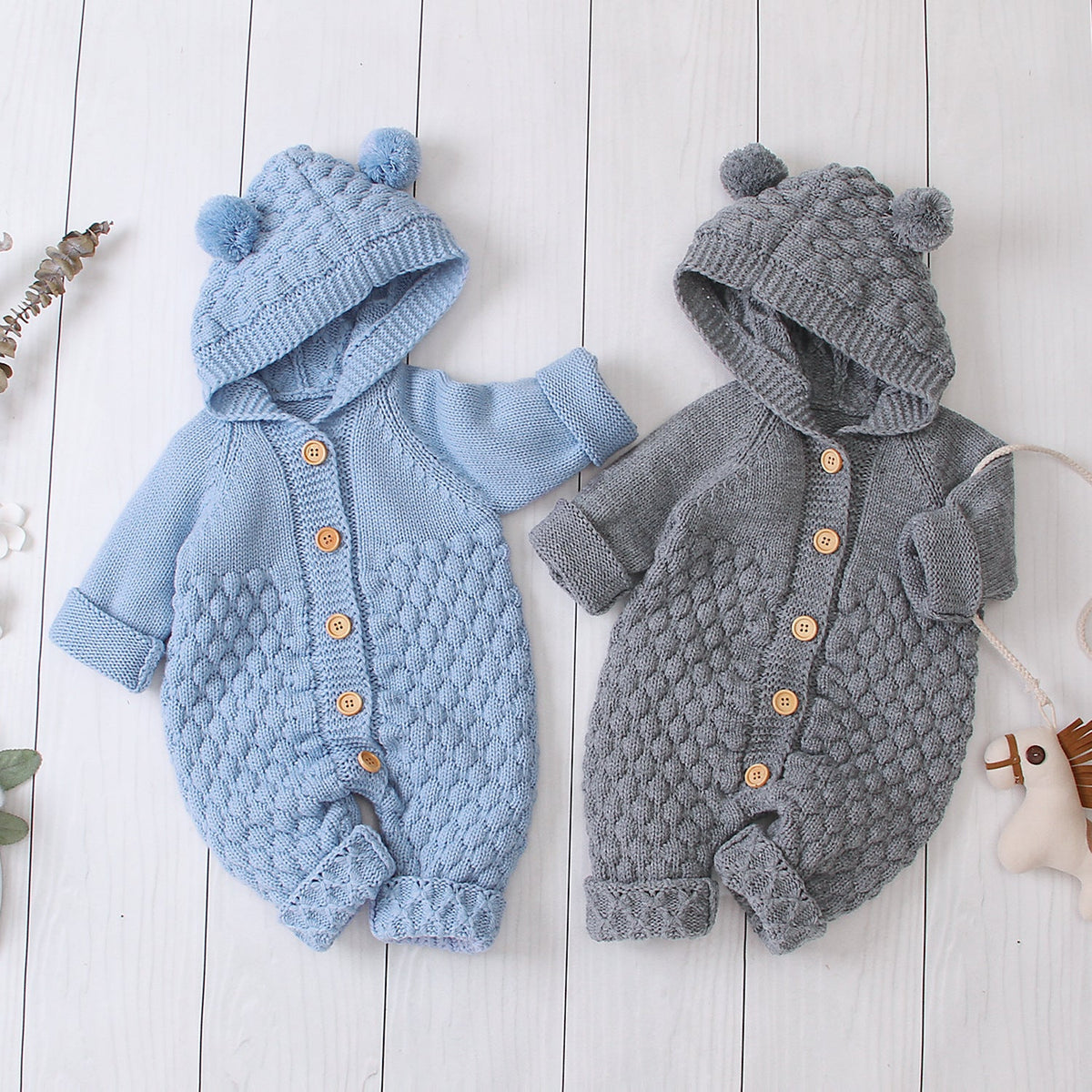 Combinaison Tricotée à Capuche Oreilles Ourson – Douceur & Chaleur dès la Naissance - Binoubabyshop