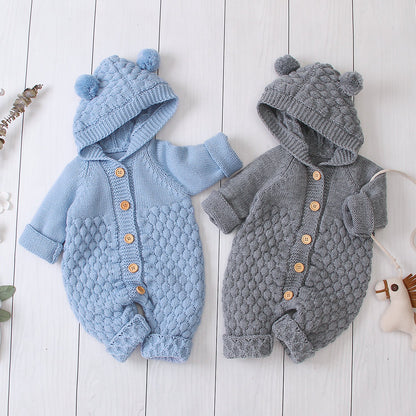 Combinaison Tricotée à Capuche Oreilles Ourson – Douceur & Chaleur dès la Naissance - Binoubabyshop