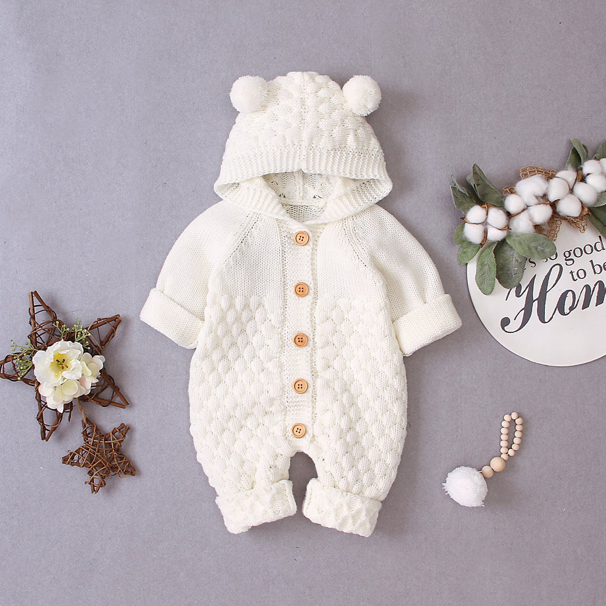 Combinaison Tricotée à Capuche Oreilles Ourson – Douceur & Chaleur dès la Naissance - Binoubabyshop