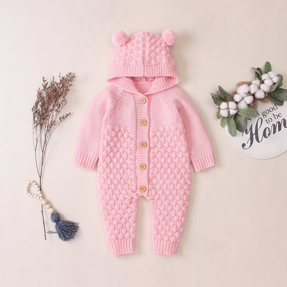 Combinaison Tricotée à Capuche Oreilles Ourson – Douceur & Chaleur dès la Naissance - Binoubabyshop