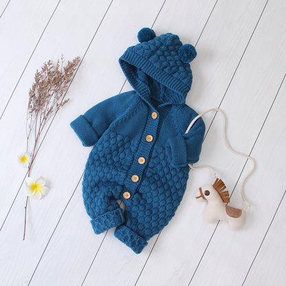 Combinaison Tricotée à Capuche Oreilles Ourson – Douceur & Chaleur dès la Naissance - Binoubabyshop