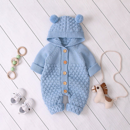 Combinaison Tricotée à Capuche Oreilles Ourson – Douceur & Chaleur dès la Naissance - Binoubabyshop