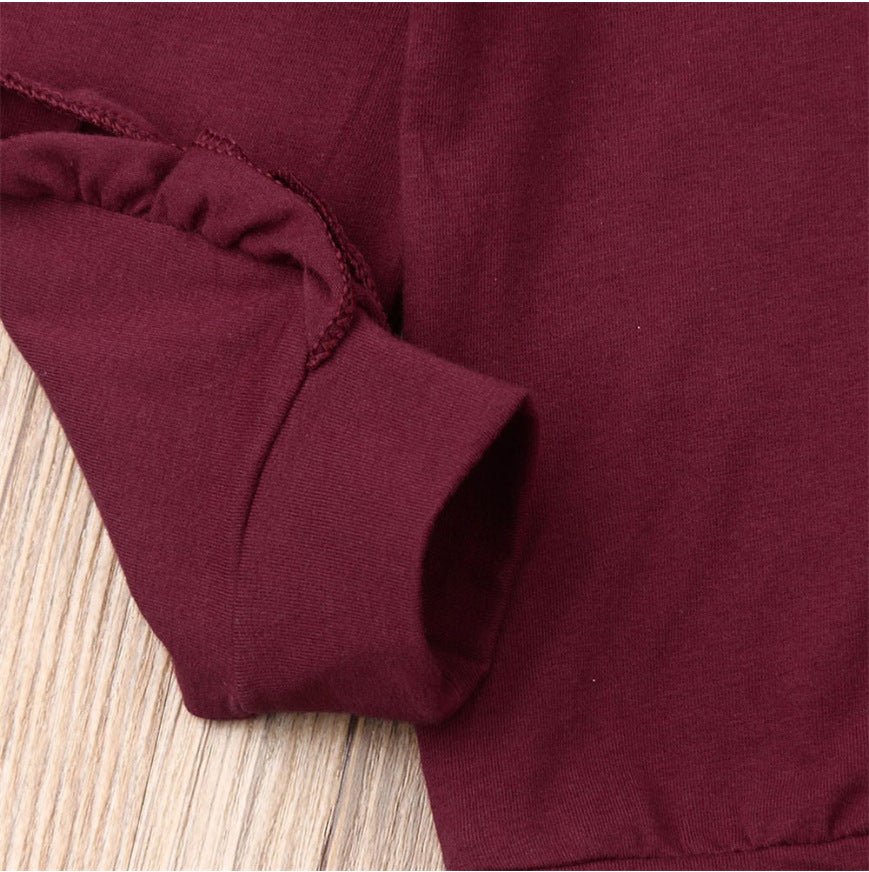 Ensemble 2 Pièces Bébé Fille – Sweat à Volants & Pantalon Bordeaux - Binoubabyshop