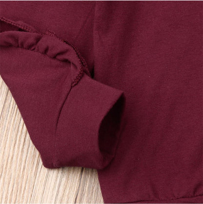 Ensemble 2 Pièces Bébé Fille – Sweat à Volants & Pantalon Bordeaux - Binoubabyshop