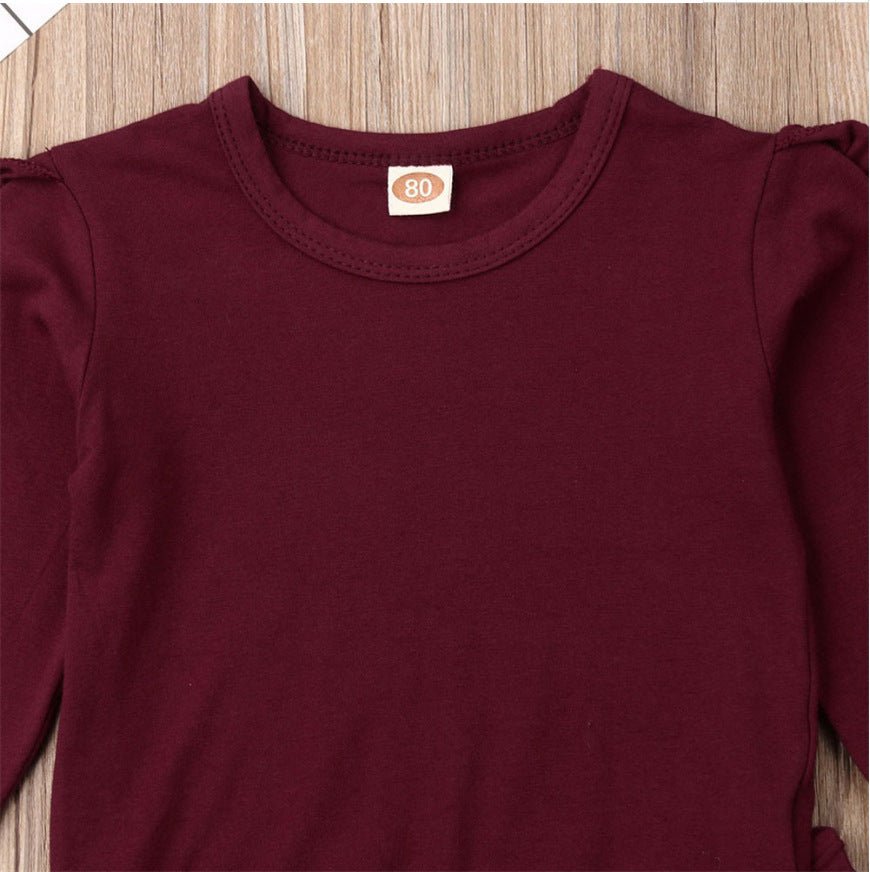 Ensemble 2 Pièces Bébé Fille – Sweat à Volants & Pantalon Bordeaux - Binoubabyshop